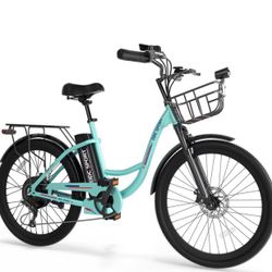Electric Bike for Adults, Peak 700W Motor 20MPH, 374.4WH Removable Battery 45Miles, 24'' Step Through City Cruiser Ebike for Women/Men/Teens, Commuter