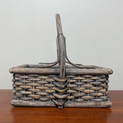 Vintage Rustic Wicker And Wood Basket Planter Home Garden Decor