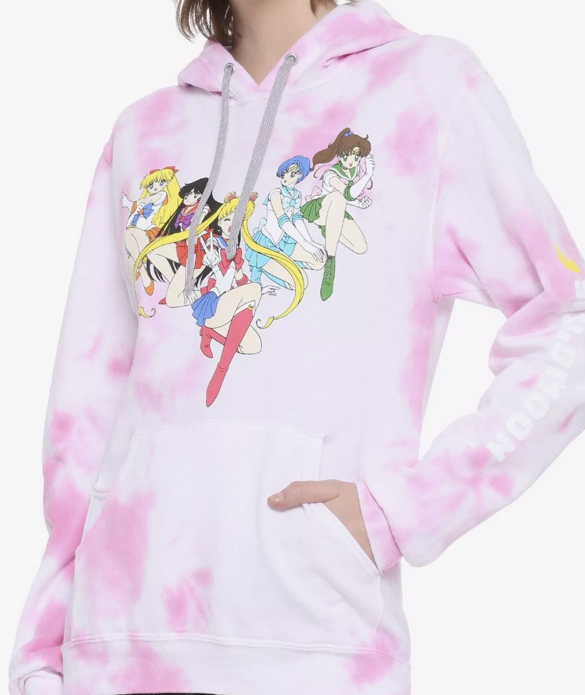 Sailor Moon Group Pink & White Tie-Dye Girls Hoodie