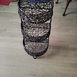 Three tier wicker basket storage