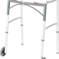 Drive Medical 10210-1 2-Button Folding Walker with Wheels, Rolling Walker, Front Wheel Walker, Lightweight Walkers for Seniors and Adults Weighing Up 