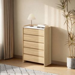 5-Drawer Wood Dresser with Marble Top