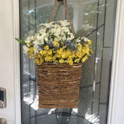 Silk Florals In A Hanging Basket 