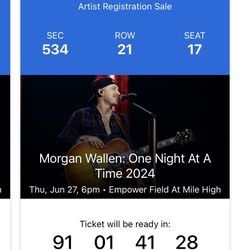 2 Tickets to Morgan Wallen One Night At A Time Denver, CO 6/27/24