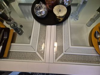 7foot white, bling and mirror dining room table/leaf and 6 chairs