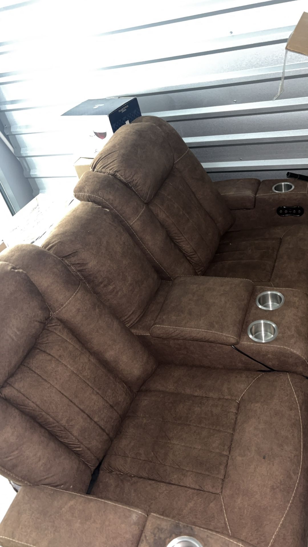 Brown Power Reclining Loveseat With Console, Adjustable Headrests And USB Charging Ports