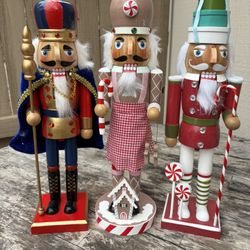 Nutcrackers Wooden 14” Lot of 3 Christmas Decor 