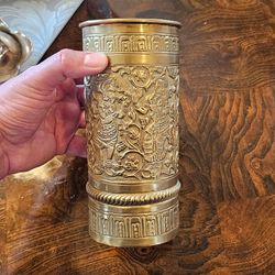 Vintage Solid Brass Floral Cylinder Cup Vase Ornate / Antique / Collectible / Collector / Home / Decor / Decorative / Unique / Gift / MCM