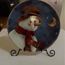 Snowman Decorative Plate With Stand