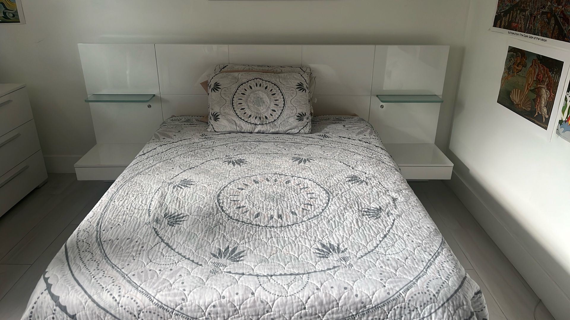 White Bed Frame & Mirror Dresser