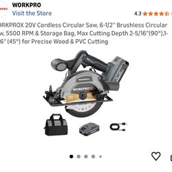 WORKPROX 20V Cordless Circular Saw, 6-1/2'' Brushless Circular Saw, 5500 RPM & Storage