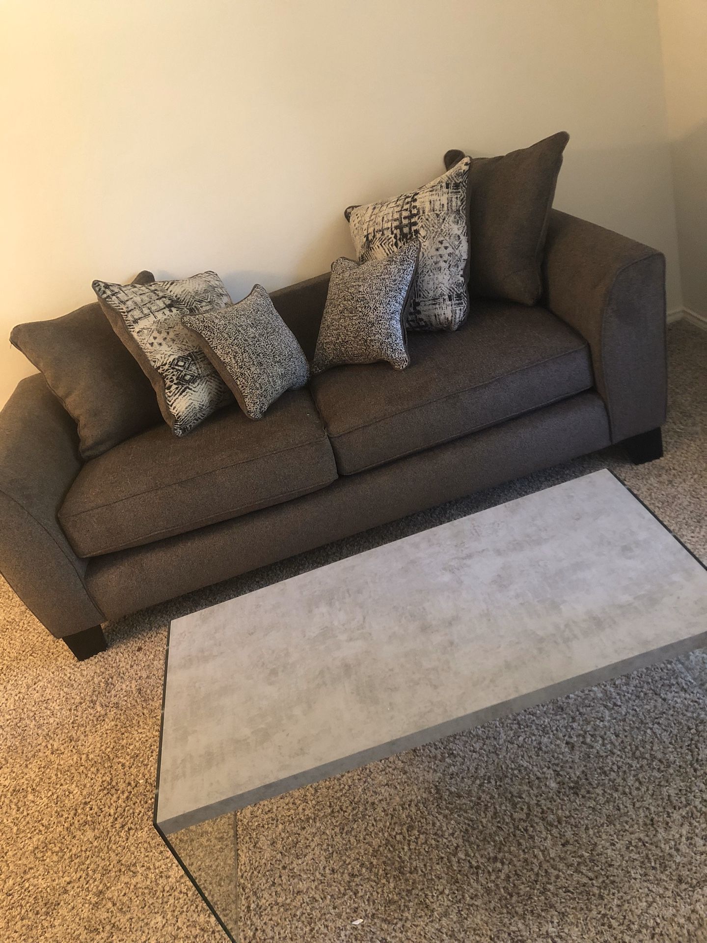 Grey Couch + Marble grey coffee table