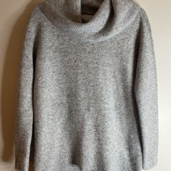 LOFT Gray Flecked Cowl Neck Tunic Sweater Size S