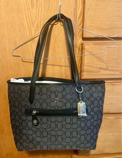 NEW Coach Signature Taylor Tote Black & Grey  # 37229Purse w/ Dust Bag Silvertone Hardware