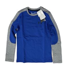 NEW UNDER ARMOUR BOYS YMD/JM/M FITTED SHIRT LONG SLEEVE Blue/Gray