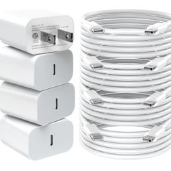 New In Box 4Pack with 6FT iPhone Charger Fast Charging Cable 20W PD USB C Wall Charger