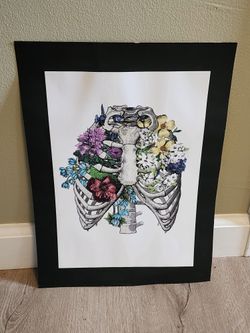Floral Rib Cage Print On Black Poster board