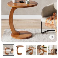 C-Shaped End Table, Round Solid Wood Side Table