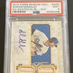 Adrian Gonzalez 2014 Museum Collection GOLD signature Swatches Dual Relic Auto 23/25 Jersey # POP 1 PSA 9 