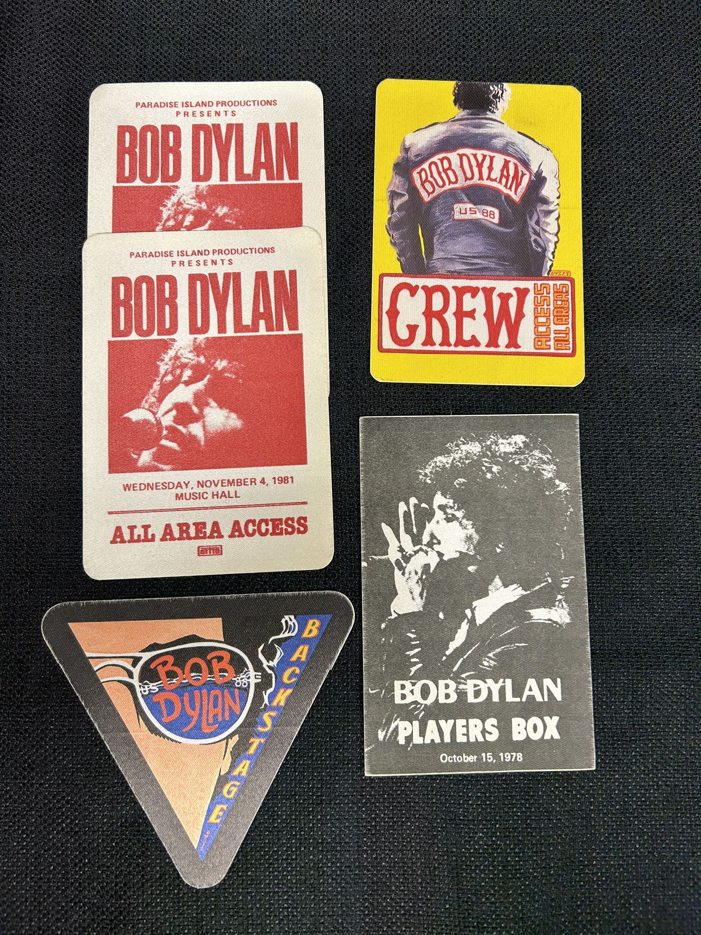 Vintage Bob Dylan Back Stage Passes/Set Of 5