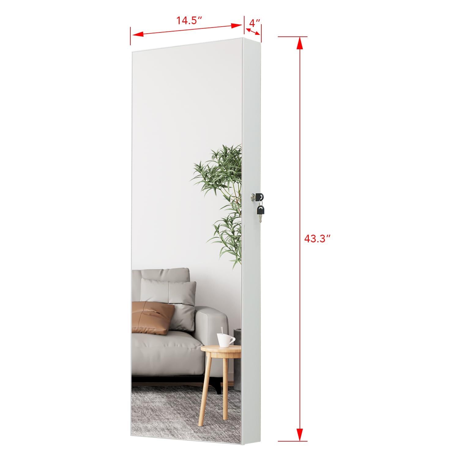 Full Length Mirror Jewelry Cabinet in Organizer for Makeup and