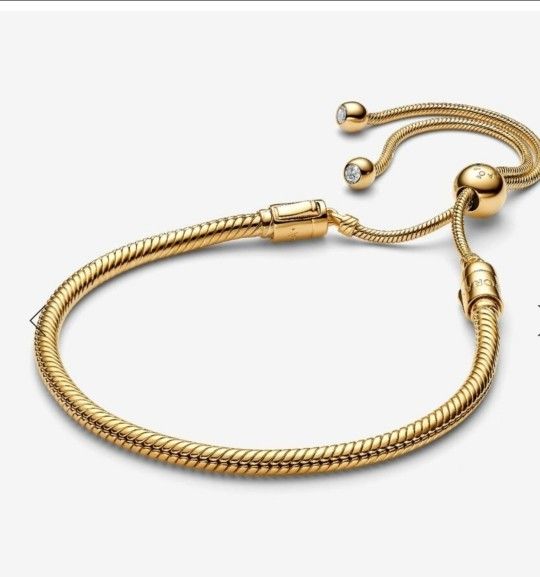 New Pandora Snake Chain Slider Charm Bracelet 14k gold plated 5.5-11" adjustable