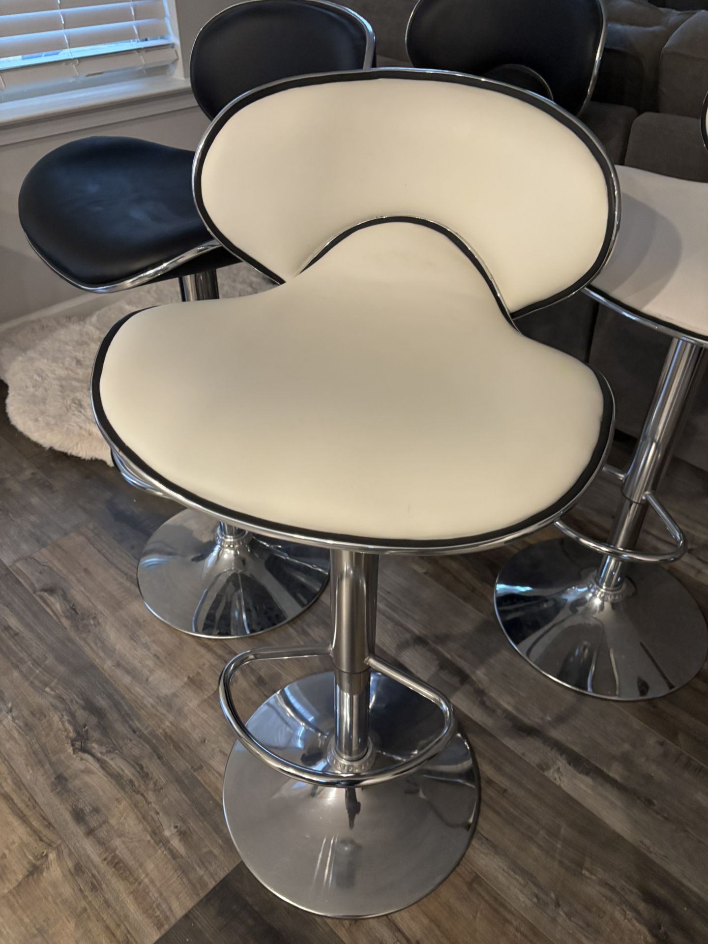 Linon Adjustable Faux Leather & Metal Swivel Barstool in White/Chrome