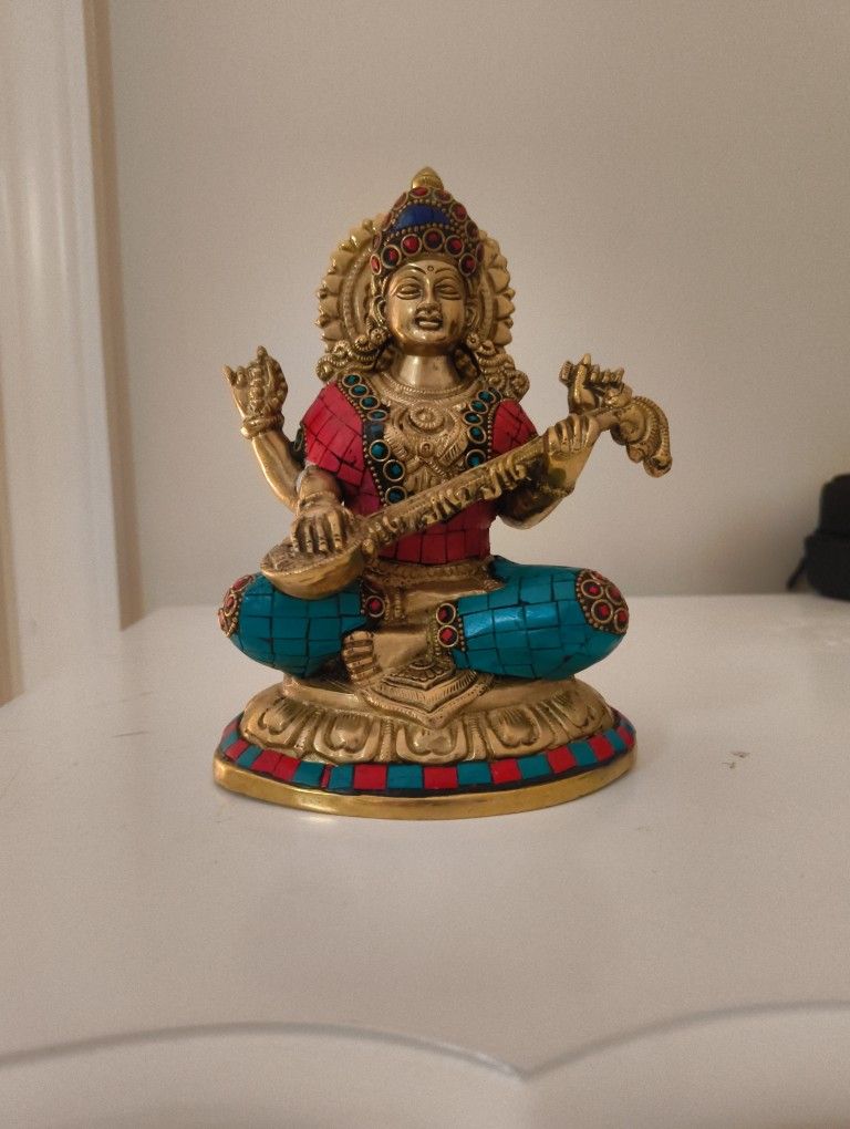 Hindu Goddesses Saraswati Bronze Statue Idol