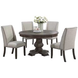 5pc Dining Table Set - 54” Round Dining Table With 4 Linen Chairs