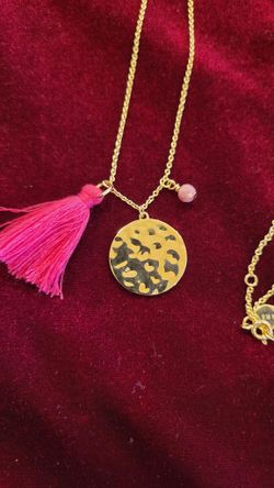 Pappagallo Pink And Gold Tone Tassel And Disc Necklace