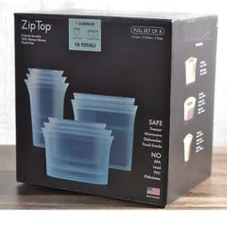 ZipTop Platinum Silicone Reusable Kitchen Bags Set of 10 Plastic-Free Teal

