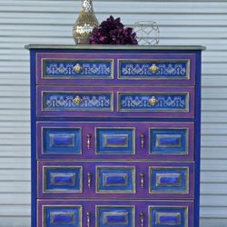 Chest Of Drawers Dresser Custom Painted Boho-Bold Design