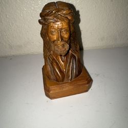 Hand Carved Olive Wood Jesus Head Figure 