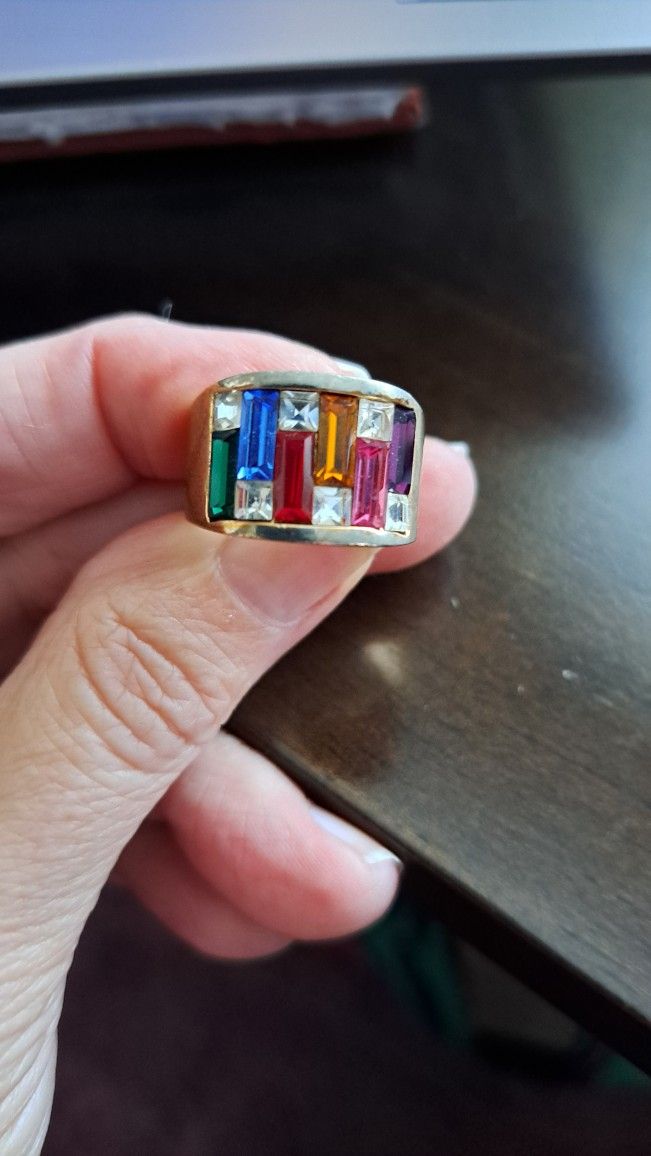 Vintage Multicolor Mosaic Gold Band Ring
