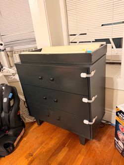Dark Gray 3-Drawer Dresser with Changing Topper