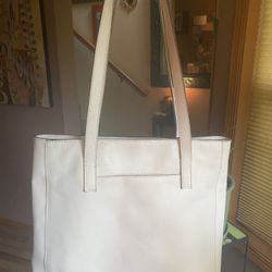 Large Leather White Tote Bag 