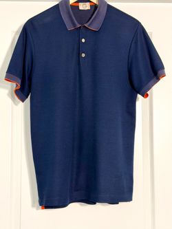 Hermes Men's Navy/Orange Trim Polo Shirt Short Sleeve Size M