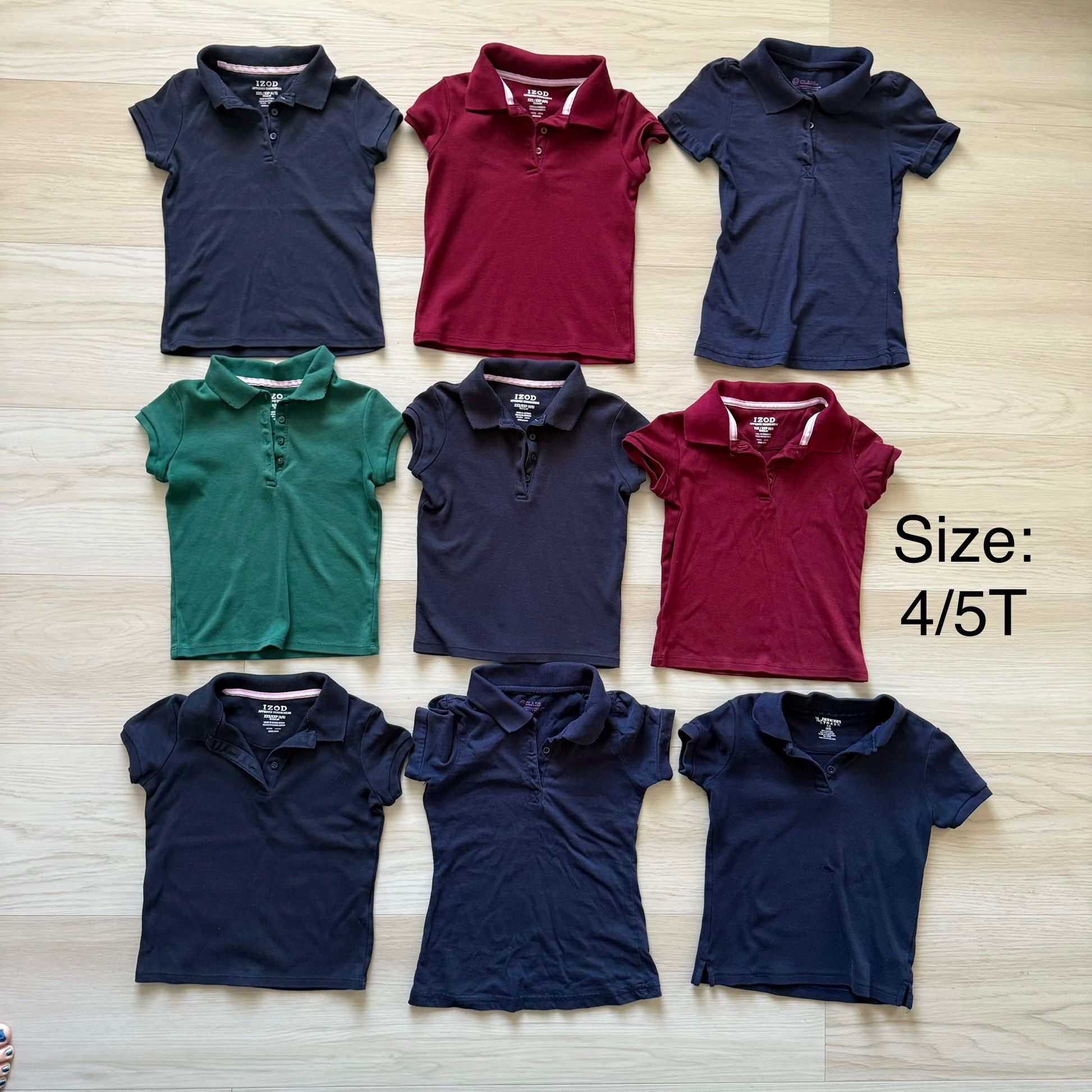 Lot of 9 School Uniform Tops for Girls, Size 4/5T Shirts