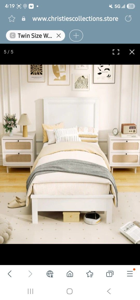 Twin Size Wooden Bed Frame with Headboard and Slat Support-White - Color: White - Size: Twin Size