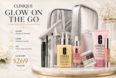 Cliniqu Glow on the Go Set with Makeup Bag | $269 value