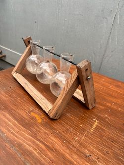 Glass Flask Set with Wooden Stand