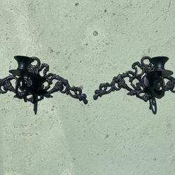 Vintage Ornate Cast-Iron Wall Hanging Candle Holder Set (of 2)