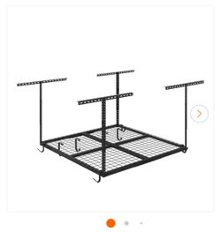 NEW IN BOX  FLEXIMOUNTS OHK Series 48 in. W x 48 in. D x 22-40 in. H Black Ceiling Mounted Overhead Garage Storage Rack with Accessory Hooks