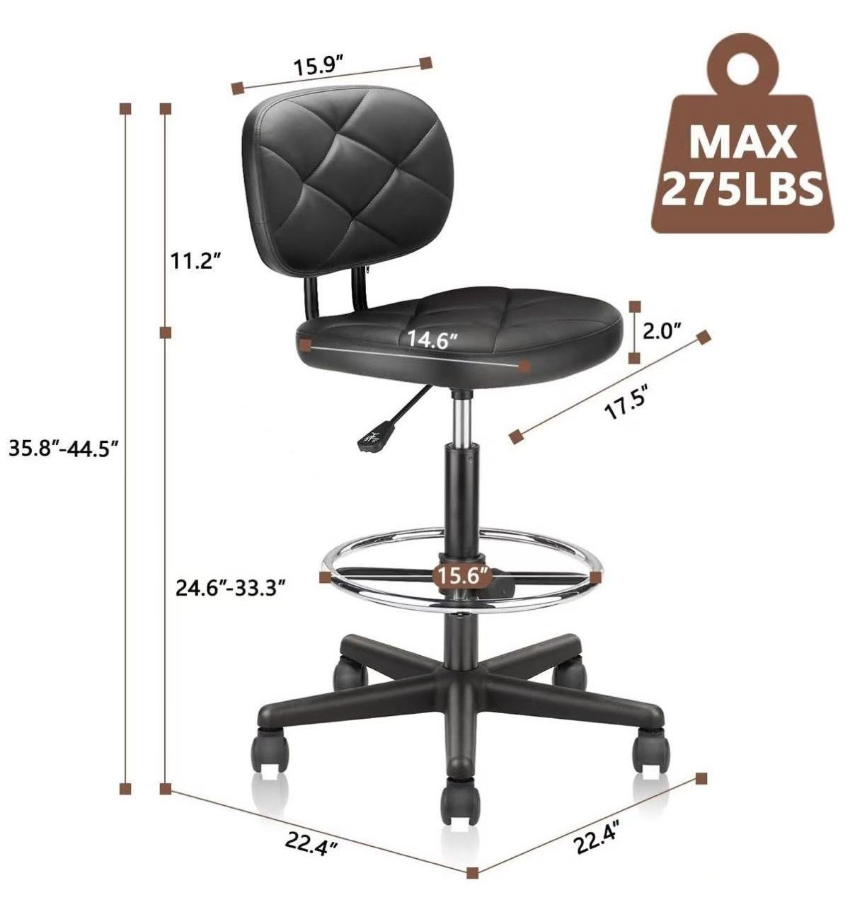 ✌️ 1Pcs Leather Rolling Bar Stool with Wheels and Back, Tall Drafting Stool with Adjustable Height and Footrest, Multi-Purpose Office Desk Chair