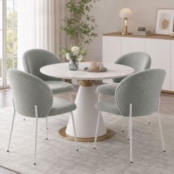 Set Of 4 - Light Gray Iron-Footed Dining Chairs With Adjustable Foot Pads [NEW] **Assembly Req**  <<CHAIRS ONLY / TABLE NOT INCL.>>