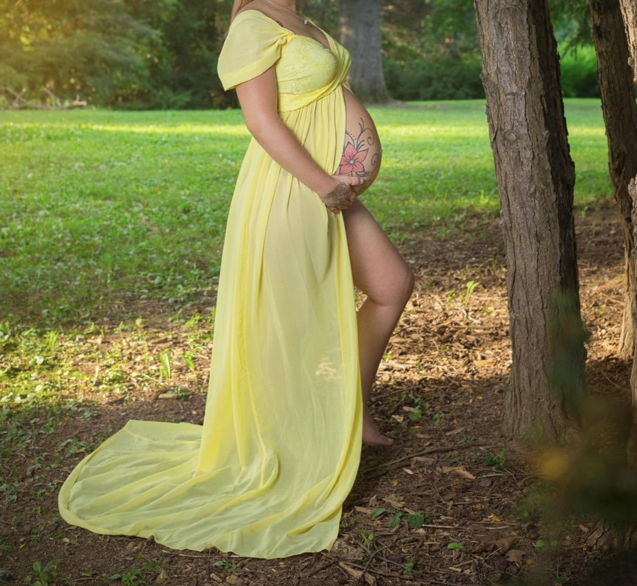 New Maternity Dress for Photography Off Shoulder Chiffon Gown Split 