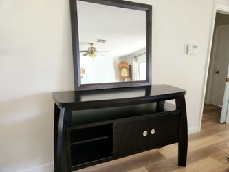 Black Wood TV Console with Mirror