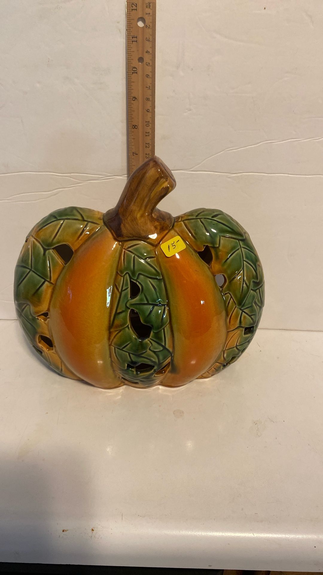 Pumpkin with holes for light to shine through 8” x 8 1/2”