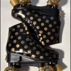 Roller Derby Black & Gold Polka Dot Skates Youth Adjustable Size 3-6