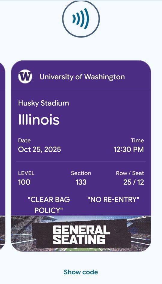 Husky Game Tickets Saturday 25th